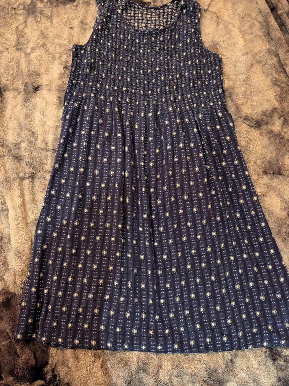 croft & barrow Navy Blue Sleeveless Midi Dress with Smocked Bodice